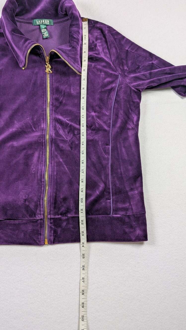 Lauren Ralph Lauren Purple Velour Zip-Up Jacket, Size L, Mob Wife Y2k - Picture 12 of 12